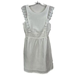 JNSQ Eva Dress Size 8 NWT $89 White Linen Blend Lace Cap Sleeves